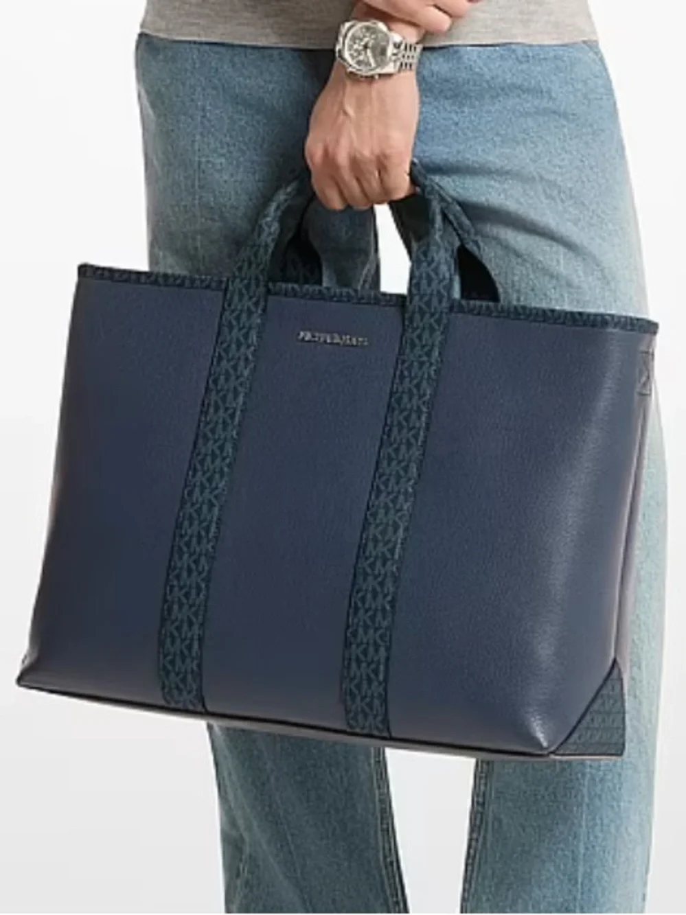 Michael Kors Cooper Medium Pebbled Leather and Signature Logo Tote Travel Bag